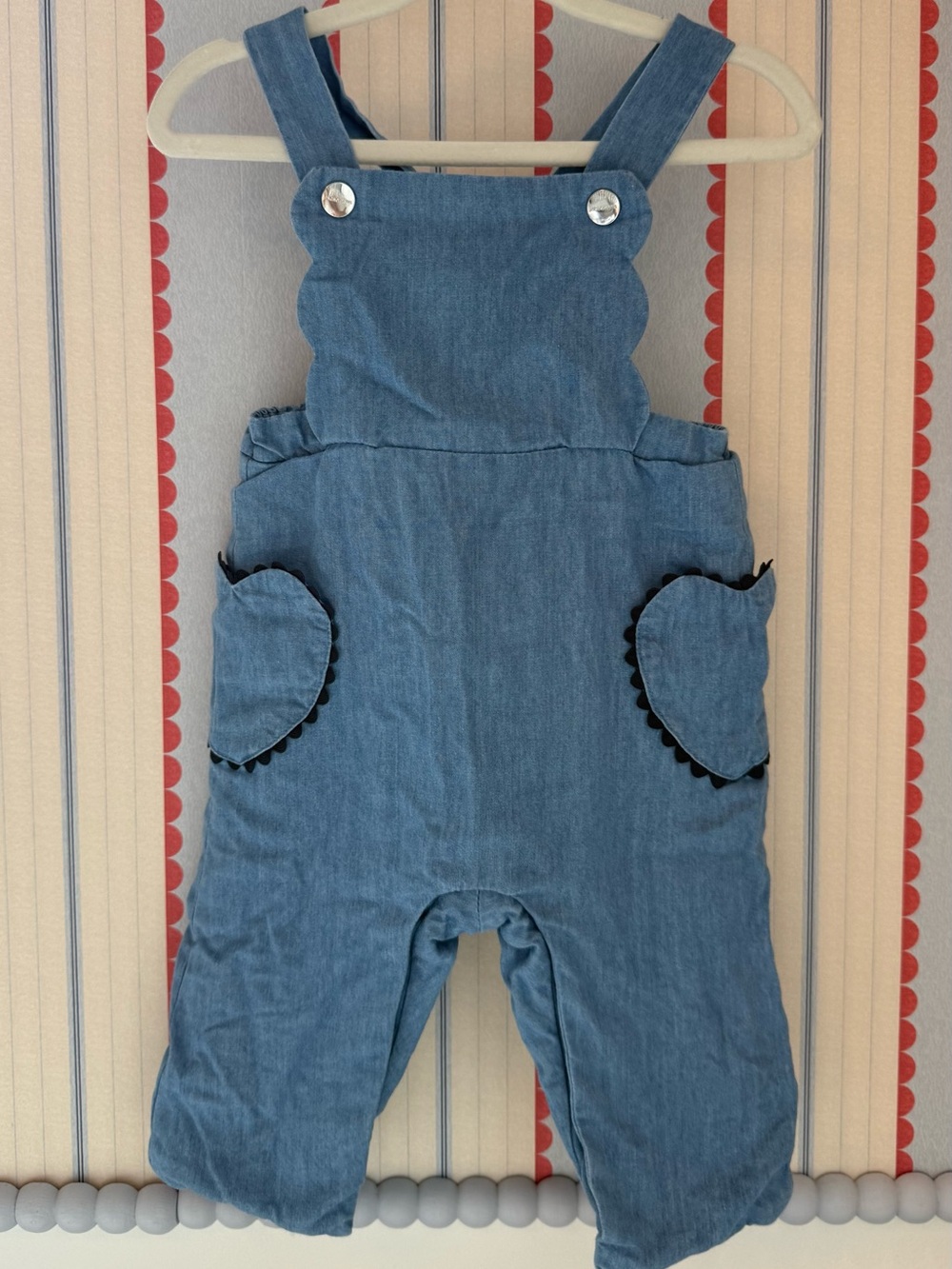 Jacadi Blue Denim-Style Heart Pocket Overalls